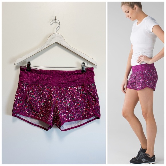 LULULEMON Run Times Short in Paradise Camo Multi / Geo Regal Plum Multi Size 6 - Picture 1 of 9
